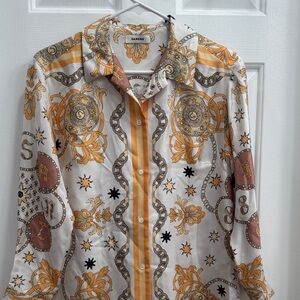Sandro Ornate Print Shirt in Gold and Black